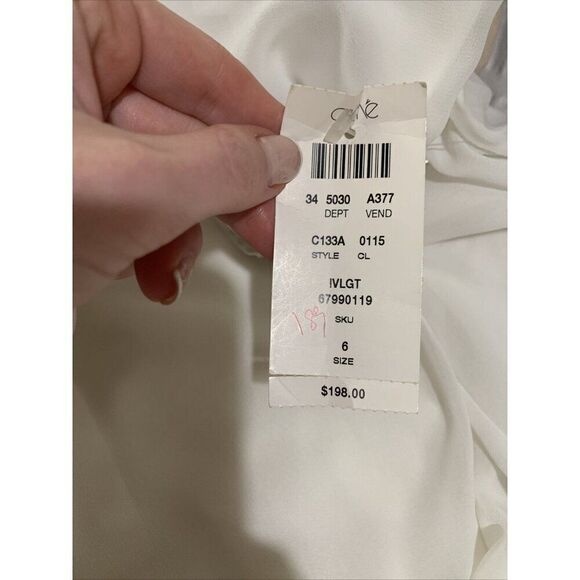 Cache New Vintage White Long Sleeve Silver Rhinestone Knee Length Dress 6 Small - Picture 5 of 5